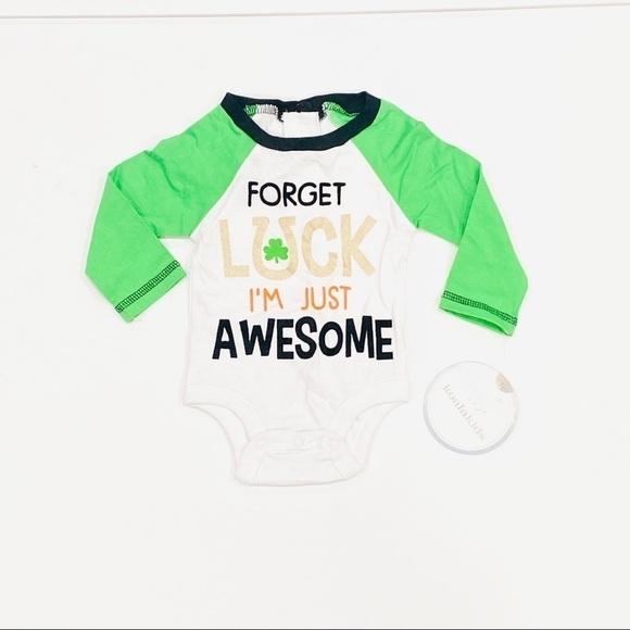 NWT Koala Kids St. Patrick’s Day “Forget Luck I’m Just Awesome” Onesie - Picture 1 of 5